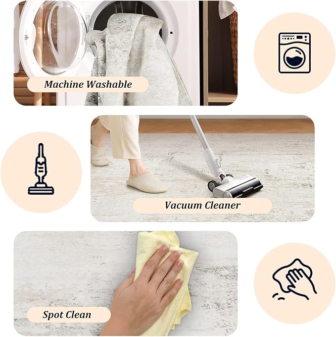 Washable Area Rug 3x5 for Bedroom, Ultra-Thin Modern Abstract Rugs Non-Slip Soft Faux Wool Entryway Rug Contemporary Throw Floor Mat for Indoor Kitchen Dining Room Office Chair Carpet