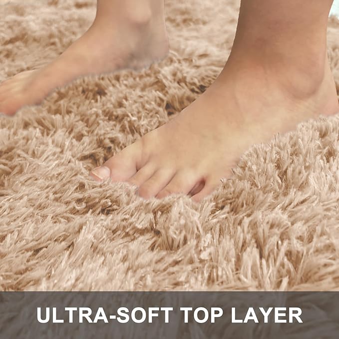 OLANLY 5x7 Machine Washable Large Area Rugs for Living Room, Bedroom, Soft Fluffy Shaggy Bedside Rug, Indoor Floor Carpet for Kids Girls and Boys, Dorms, Nursery, Home Decor Aesthetic, Beige