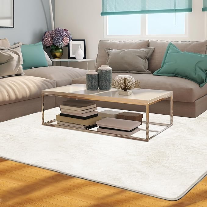 Ultra Soft Area Rug 4x6 Feet, Cosy Fuzzy Faux Fur Area Rug,Indoor Modern Plush Washable Shaggy Rugs for Bedroom Living Room Home Decor, Fluffy Carpet for Kids Room,Nursery,Dorm (Beige)