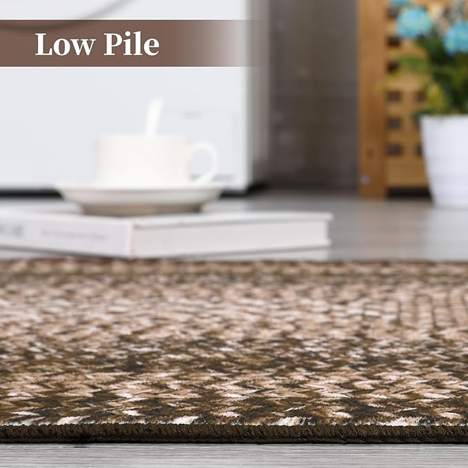 Washable Area Rugs 4x6 Rug for Living Room Indoor Mats for Entryway Soft Bedroom Rug Non Slip Modern Braided Print Area Rug Farmhouse Throw Rugs Low Pile Stain Resistant Carpet 4'x6' Brown