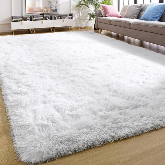 YJ.GWL Area Rugs for Living Room Bedroom, 4x6 Machine Washable Large White Carpet, Soft Fluffy Shaggy Thick Big Shag Indoor Floor Rug for Kids Boy and Girls Room Dorm Home Decor Aesthetic