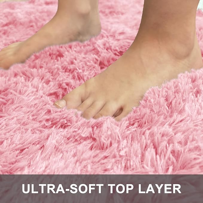 OLANLY 2x4 Machine Washable Runner Rugs for Hallway, Soft Fluffy Shaggy Bedside Rugs for Bedroom, Living Room, Indoor Floor Carpet for Kids Girls and Boys, Nursery Rooms, Home Decor Aesthetic, Pink