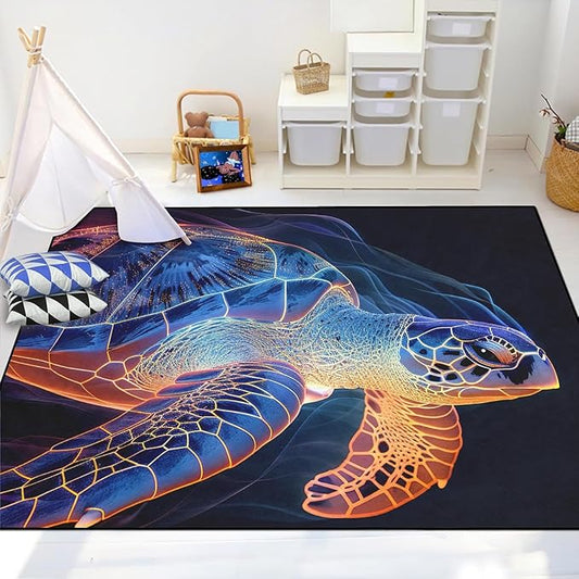 Sea Turtle Carpet Rug - Kids Coastal Rugs for Bedroom Ripple Sea Turtle Area Rug for Living Room Ocean Life Theme, 59" L x 39" W
