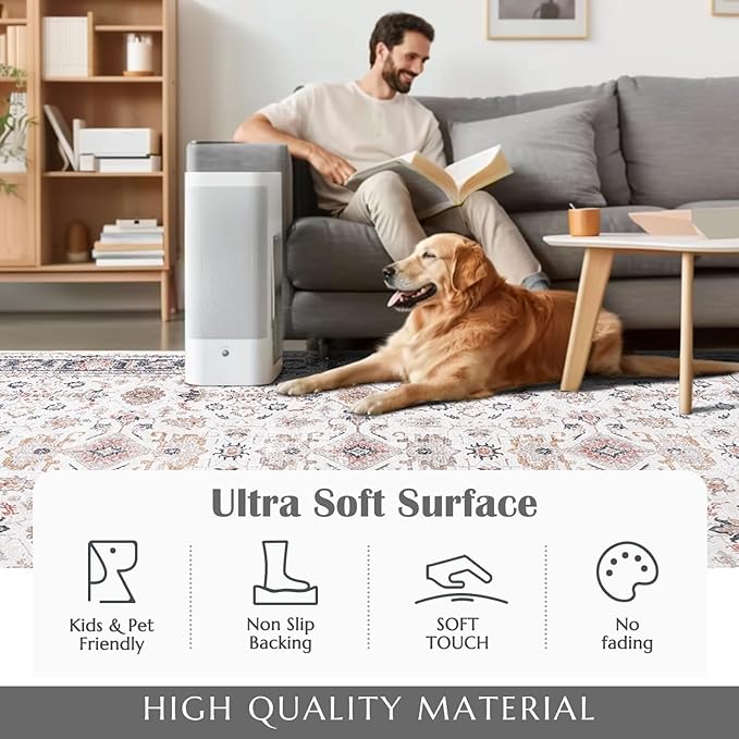 jinchan Hallway Runner Rug 3x8 - Vintage Rug Kitchen Washable Runner Floral Boho Floor Cover Non Slip Thin Mat Retro Distressed Carpet for Bathroom Laundry Room Bedroom Taupe