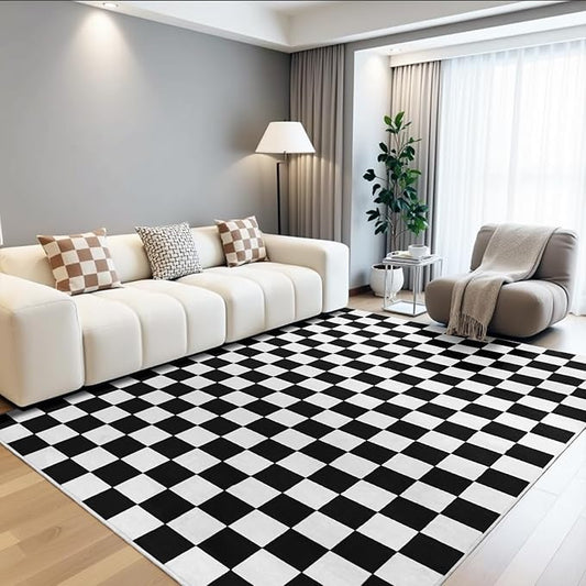 Terrug Black and White Checkered Rug for Living Room Bedroom, 4x6 Soft Washable Area Rug with Non Slip, Low Pile Stain Resistance Carpet for Kids Room Entryway Kitchen Dorm
