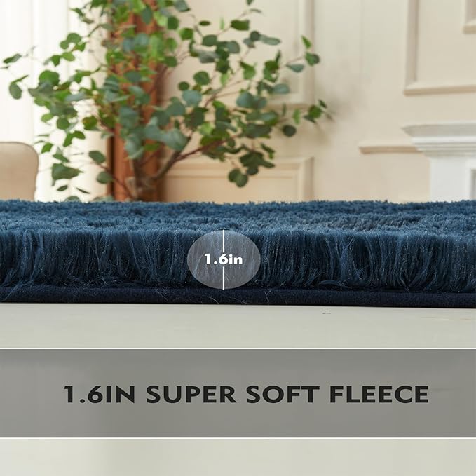 2×3 Small Rugs for Bedroom, Super Soft Living Room Shaggy Non-Slip Fluffy Furry Rug, Indoor Navy Blue Floors Carpet, for Kids Girls Boys Room, Dorm Nursery RoomsHome Decor Aesthetic