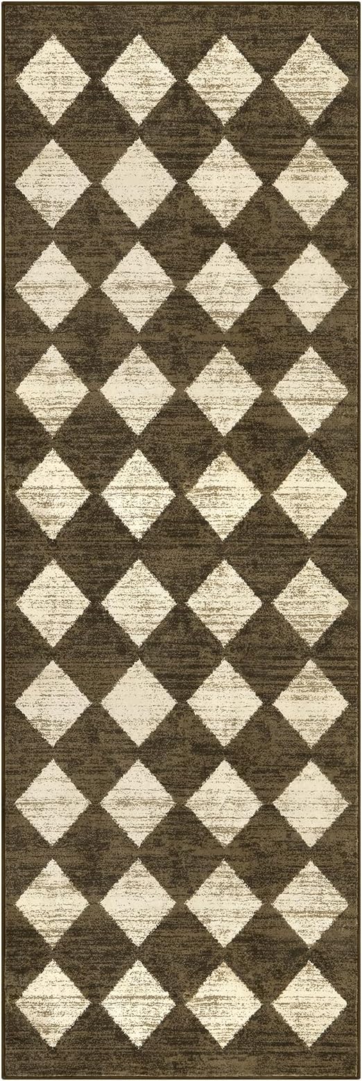 Lahome Washable Kitchen Runner Rug, Rug Runners for Hallways 6 Feet Non Slip Long Bathroom Rugs Runner, Moroccan Trellis Non Skid Low Pile Laundry Room Carpet Runners for Bedroom Entryway, 2x6 Brown