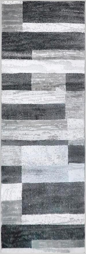 Superior Indoor Runner Rug, Jute Backed, Modern Geometric Patchwork Floor Decor for Bedroom, Office, Living Room, Entryway, Hardwood Floors, Rockwood Collection, 2' 7" x 8', Charcoal