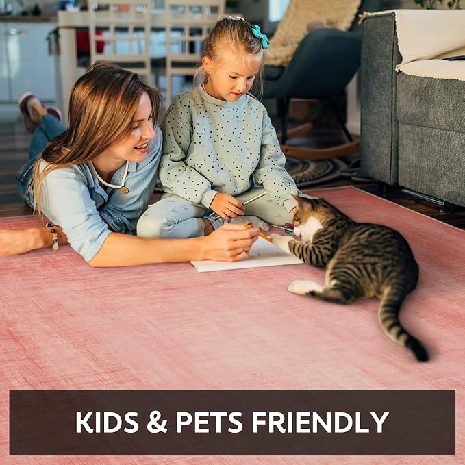 4x6 Pink Area Rugs for Living Room, Machine Washable Non Slip Area Rug Girls Nursery Rug Modern Abstract Indoor Rug Carpet Ultra Soft Rugs for Bedroom Dining Room Playroom Bedside Office