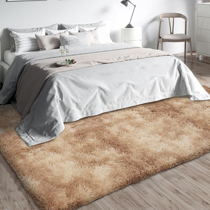 Shag Area Rugs for Bedroom Living Room,5X8 Ultra Soft Fluffy Area Rugs for Dorm, Indoor Carpet Nursery Rugs for Kids Room Home Decor,Camel