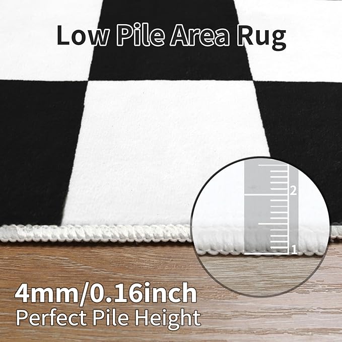 Terrug Black and White Checkered Rug for Living Room Bedroom, 5x7 Soft Washable Area Rug with Non Slip, Low Pile Stain Resistance Carpet for Kids Room Entryway Kitchen Dorm