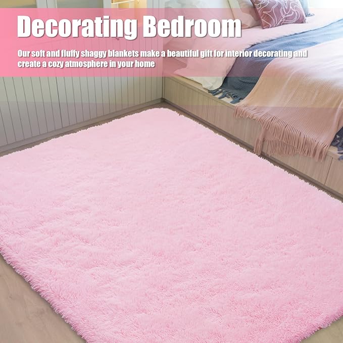 6x9 Fluffy Area Rug for Living Room,Shag Area Rugs for Bedroom,Pink Soft Fuzzy Rug Non-Shedding Indoor Plush Carpet for Kids Bedroom Nursery Dorm Home Decor