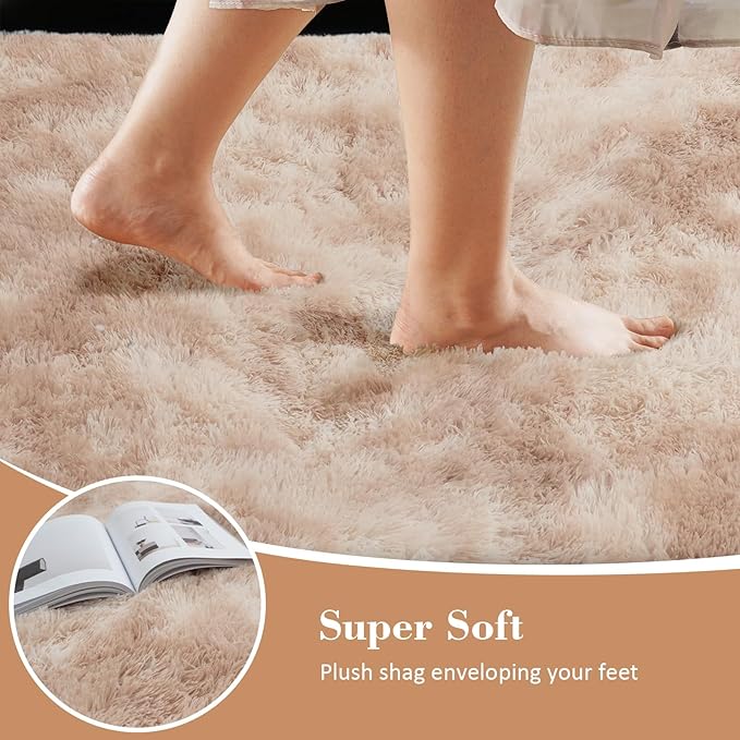 Fluffy Rug Shaggy Area Rug, Mottling Camel 8x10 Area Rugs for Living Room, Large Shag Area Rugs for Bedroom Kids Room Home Decor, Upgrade Anti-Skid Rectangular Fuzzy Rugs
