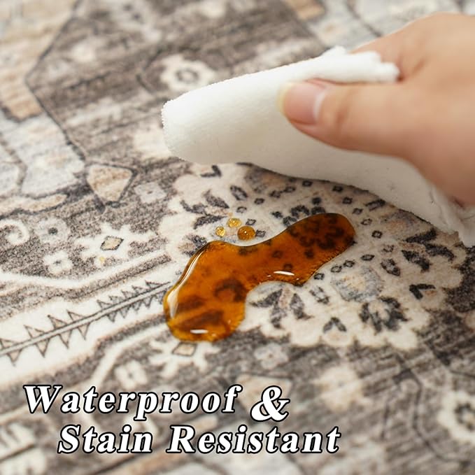 Washable 4x6 Area Rugs - Living Room Area Rug Stain Resistant Carpet Vintage Lightweight Ultra-Thin Rugs for Bedroom Kitchen entryway with Non Slip Backing Home Decor Small Mat 4X6 Beige