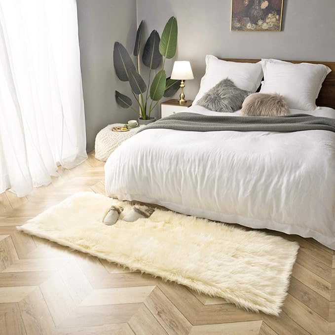 Ashler faux fur rug, Fluffy Shaggy Area Rug Ultra Soft 2.2 x 6 Feet Rectangle Fur Rug, Yellow Fuzzy Rug Machine Washable Shag Rug, Nursery Decor Throw Rugs for Bedroom, kids room, Living Room