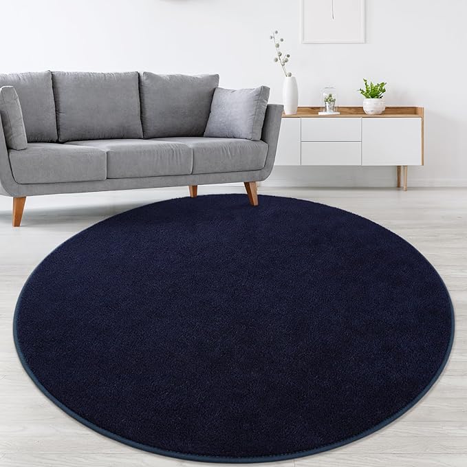 Lascpt Round Rug for Bedroom 6x6, Navy Blue Circle Rug for Living Room Super Soft Thicken Memory Foam Circular Rug, Non-Slip Indoor Area Rug for Modern Home Decor, Round Carpet for Nursery Kid's Room