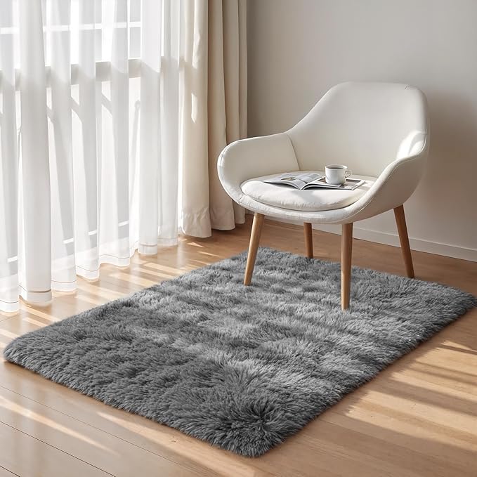 Zentavio Bedside Rugs Small 2x3 Shag Entry Entrance Rugs Soft Bedroom Carpet Area Rugs for Dorm College Essentials Non-Slip Living Room Throw Rug Home Decor Aesthetic Nursery Grey