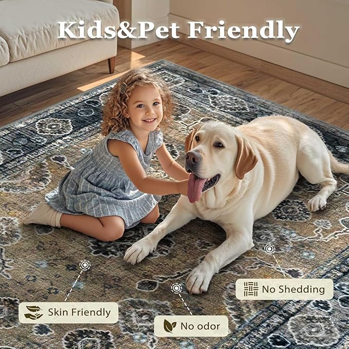 2x3 Oriental Entryway Rug,Washable Non-Slip Small Rugs for Entryway, Ultra-Thin Design for Front Door, Bathroom, Kitchen,Black & Yellow Door Mat