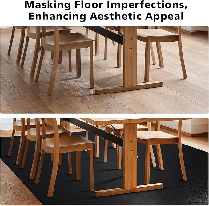 Vinyl Floor Mat for Home, Black Waterproof Area Mat for Under Dining Room Table, Sturdy Plastic Rug Protector for Kitchen, Living Room, Yard, Garage, Large Baby Play Mat (8'×10')