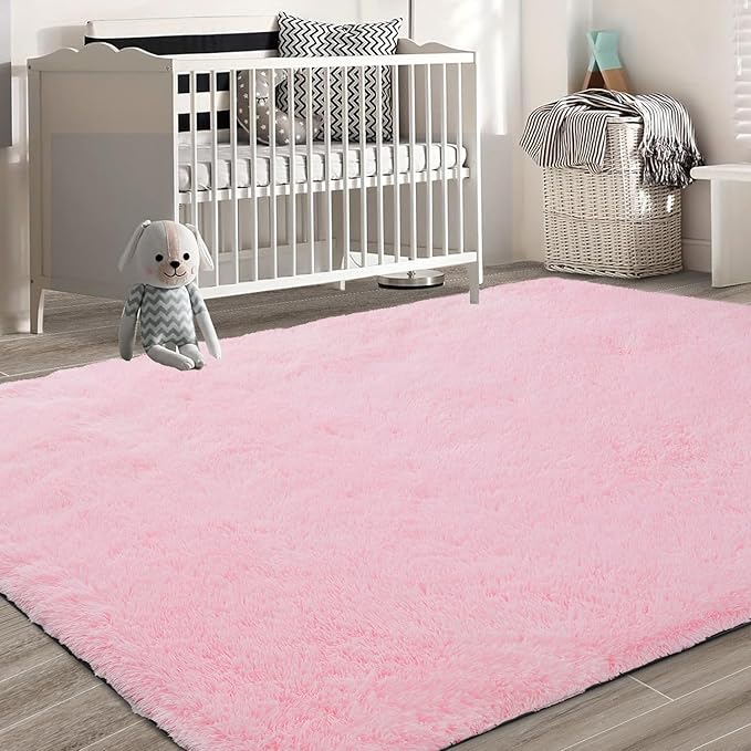 Shag Area Rugs for Living Room Bedroom,Ultra Soft Fluffy Area Rugs for Dorm,Indoor Carpet Nursery Rugs for Kids Girls Room Home Decor (Pink, 10X14 Feet)
