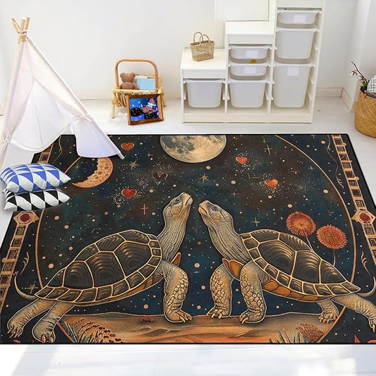 Tortoise Rug for Boys Bedroom - Outer Space Moon Tortoise Rug for Kids Tortoises Theme Rugs, 47" L x 39" W