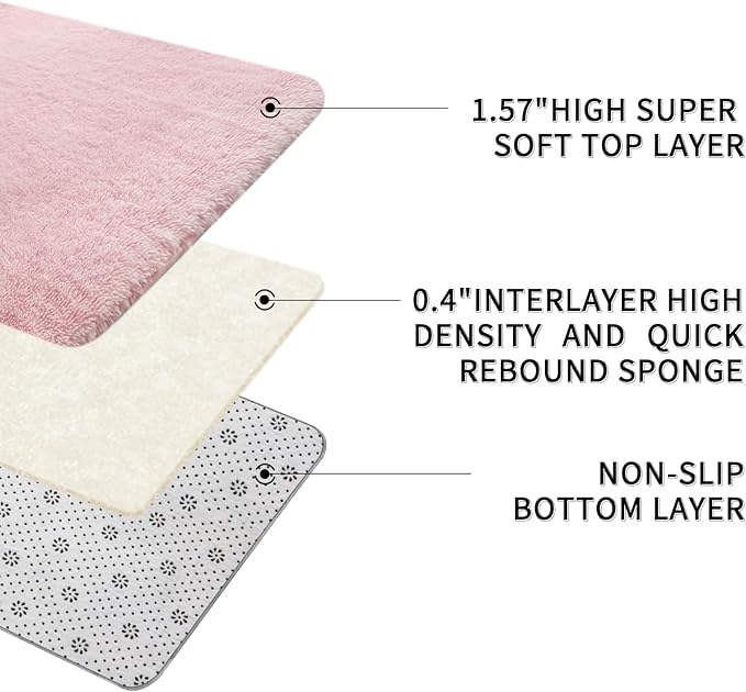 Sour Lemon Area Rugs 9x12 Living Room, Pink Large Area Rug Shag Shaggy Carpet Soft Plush Furry Bedside Rug, Machine Washable Area Rugs for Bedroom Kids Girls Boys Home Decor Anti Slip