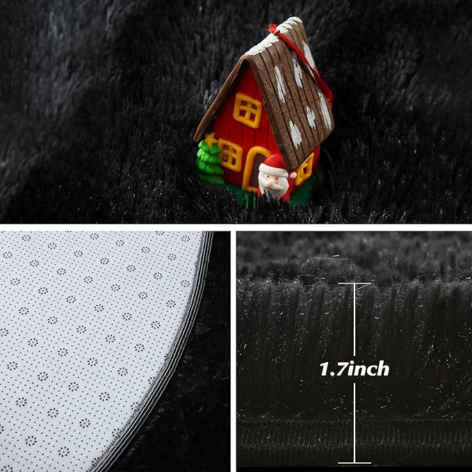Black Fluffy Round Area Rugs for Bedroom,3'X3'Shag Circle Area Rugs for Living Room,Non Slip Fuzzy Plush Rug for Kids Room Boys Girls Room and Dorm Home Decor Rug
