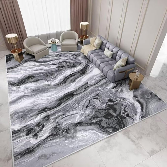 Washable Area Rug 9x12 - Artistic Style Modern Rug for Living Room Bedroom Dining Room, Soft Low Pile Machine Washable Carpet, Non Slip Non Shedding Area Rug - Grey/White, 9'x12'
