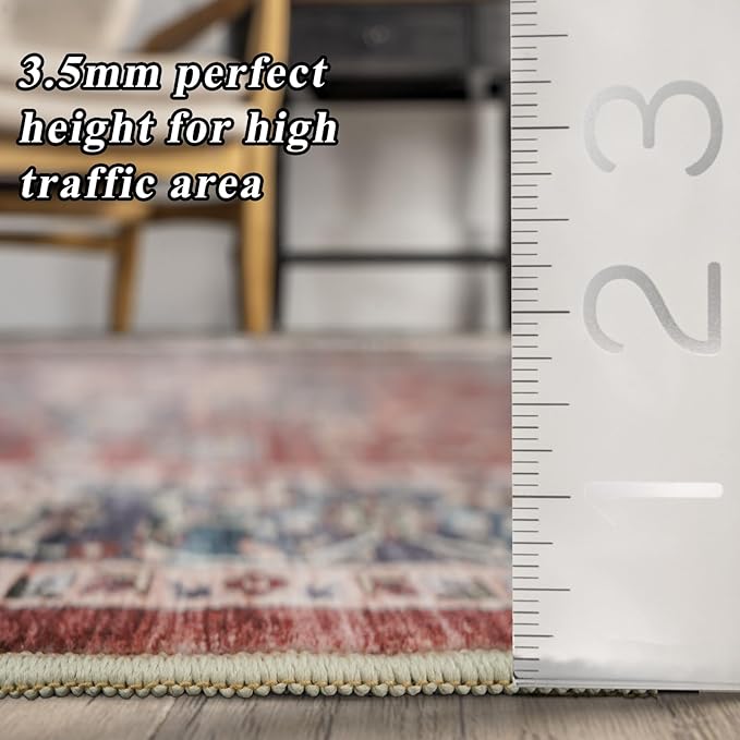 RUUGME Washable 9X12 Area Rugs - Large Boho Rugs for Living Room Stain Resistant Carpet Vintage Tribal Rugs for Bedroom Kitchen Bathroom with Non Slip Backing Home Decor Floor Decoration Mat 9x12 Red