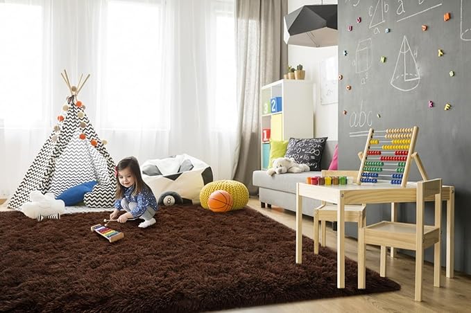 TWINNIS Super Soft Shaggy Rugs Fluffy Carpets, 8x10 Feet, Indoor Modern Plush Area Rugs for Living Room Bedroom Kids Room Nursery Home Decor, Upgrade Anti-Skid Rectangular Fuzzy Rug, Brown