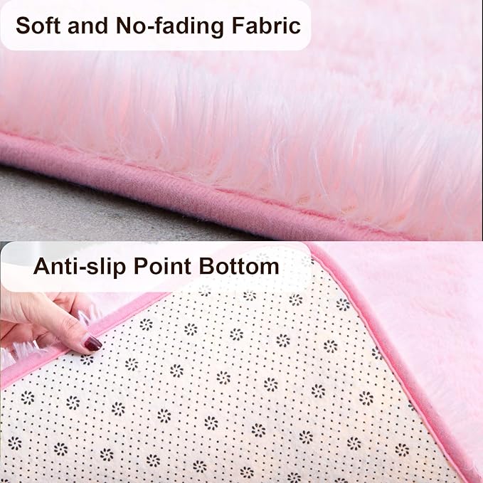 TWINNIS Super Soft Shaggy Rugs Fluffy Carpets, 5x8 Feet, Indoor Modern Plush Area Rugs for Living Room Bedroom Kids Room Nursery Home Decor, Upgrade Anti-Skid Rectangular Fuzzy Rug, Pink