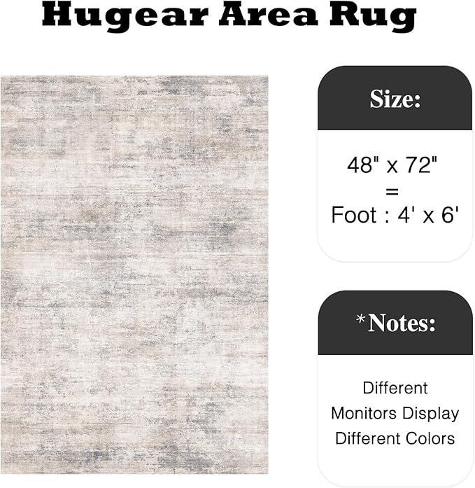 4x6 Rugs Machine Washable Grey Hallway Area Rug Indoor Accent Rug Abstract Low Pile Carpet Distressed Throw Rug Bedroom Living Room Office Dining Room Kitchen Laundry Room Non Slip