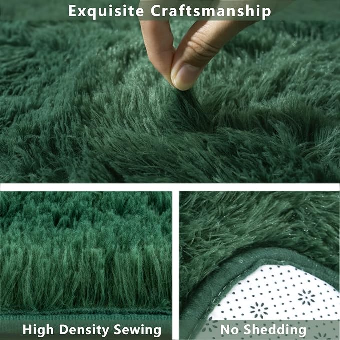 Modern Fluffy Area Rug, Green, 6x9 Feet, Machine Made, Tie-Dye, Rectangular, Microfiber, Indoor, Stain Resistant, Hand Wash Only