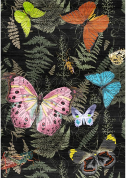 Washable Oriental Hallway Runner Rug - 2x6 Rugs for Living Room Soft Carpet for Bedroom Kitchen Waterproof Floral Indoor Stain Resistant Non-Shedding Floor Carpets (Black Green Butterfly, 2X6)