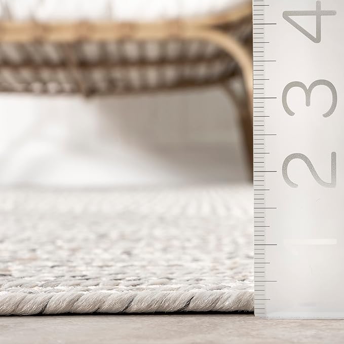 nuLOOM 2' x 6' Solid Hand Braided Indoor/Outdoor Area Rug, Pet-Friendly, High Traffic, Weather Resistant, for Patio, Balcony, Bedroom, Living, Dining Room, Wynn Ivory
