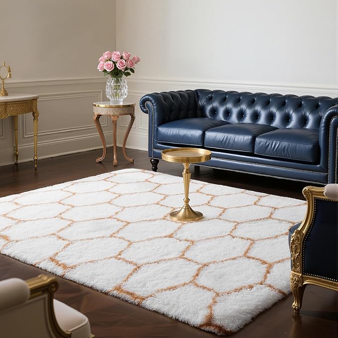 Zentavio Area Rugs for Living Room Large Rugs for Bedroom 5x8 Carpet Fluffy Fuzzy Soft Shag Aesthetic Plush High Pile Throw Rug for Nursery Kids Room Dorm Honeycomb Khaki