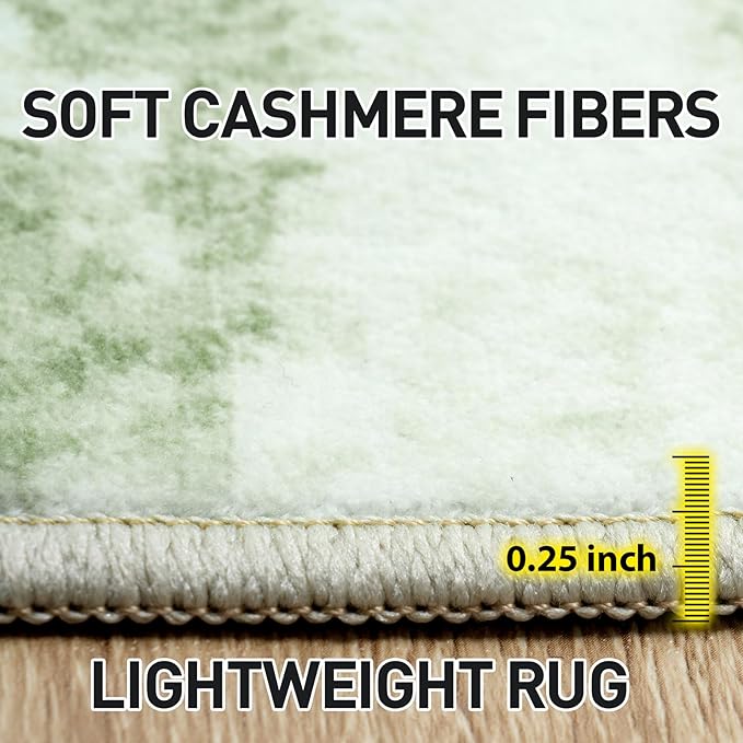 10x14 Area Rugs Washable Rug: Modern Abstract Living Room Rug Soft Anti-Skid Thin Carpet Indoor Floor Non-Shedding Carpets for Bedroom Dining Room Farmhouse Nursery Home Office - Green
