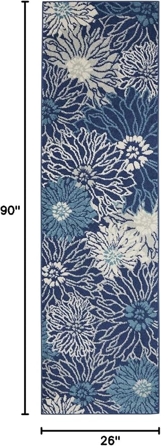 Nourison Passion 8' Runner Navy Ivory Fabric Contemporary Area Rug (8' Runner)