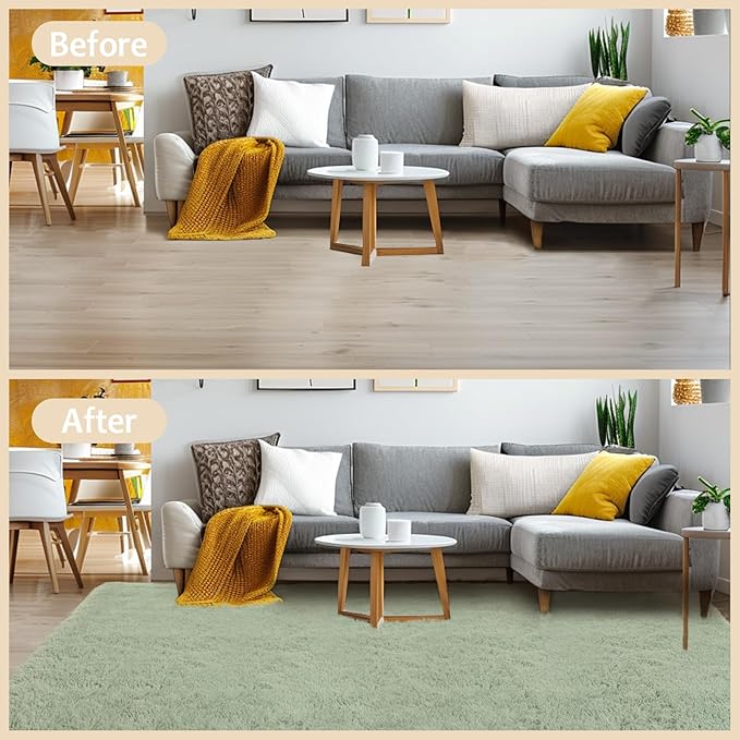 6x9 Rugs for Living Room, Green Large Fluffy Area Rugs for Bedroom, Soft Carpet Shag Kids Room Rug, Non-Slip Fuzzy Rugs Indoor (6ft x 9ft, Green)