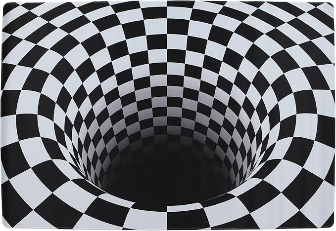 3D Optical Illusion Rug - Vortex Illusion Floor Mat for Door Entrance, Bathroom, Stairs, playroom, Living Room, or Area (Black and White, 60 x 40 Inch)