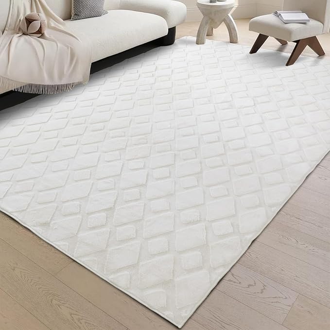White Faux Rabbit Fur Rug 5.25x7.55 Machine Washable Area Rugs for Bedroom Fluffy Rugs for Living Room No-Shedding Carpet Sheepskin Rug (Cream, 5.25x7.55FT)…