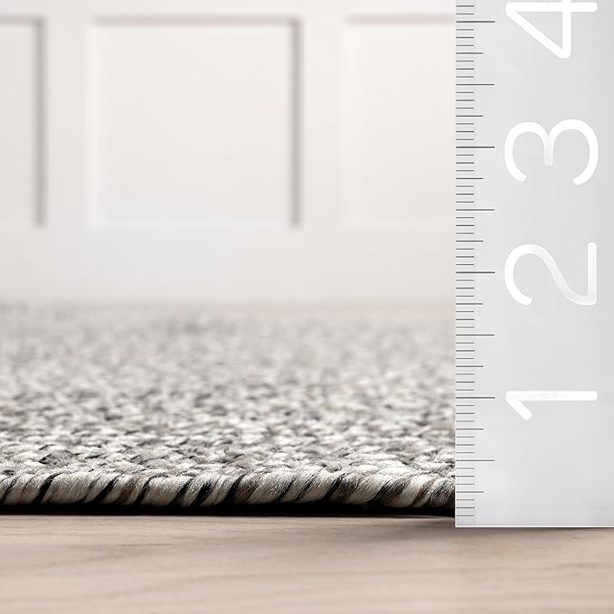 nuLOOM 2' x 14' Solid Hand Braided Indoor/Outdoor Area Rug, Pet-Friendly, High Traffic, Weather Resistant, for Patio, Balcony, Bedroom, Living, Dining Room, Wynn Salt and Pepper