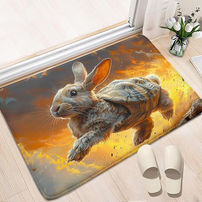 Rabbit Area Rug - Rabbit Tortoise Shell Rug for Kids Girls Boys Lovely Animal Theme Rabbits Carpet Rugs for Bedroom Living Room Rabbits Room Decor, 35" L x 23" W