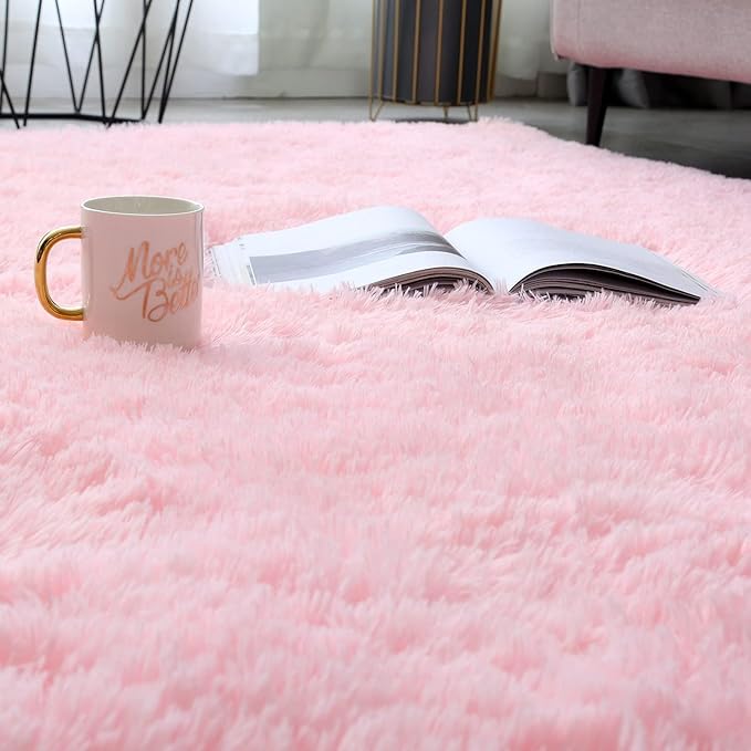 Shag Area Rugs for Bedroom Living Room,4X6 Ultra Soft Fluffy Area Rugs for Dorm, Indoor Carpet Nursery Rugs for Kids Girls Room Home Decor,Pink