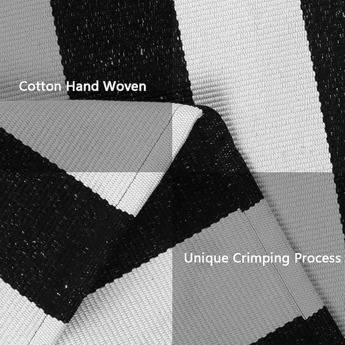 Seavish Black and White Striped Rug, 23.6" x 35.4" Christmas Welcome Mats for Front Door Porch Layered Door Mats Handmade Woven Small Farmhouse Machine Washable Rug Indoor Outdoor Doormats