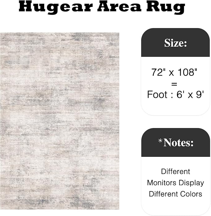 6x9 Rugs Machine WashableGray Hallway Large Area Rug Indoor Accent Rug Abstract Low Pile Carpet Distressed Throw Aesthetic Rug Bedroom Living Room Office Dining Room Kitchen Laundry Room
