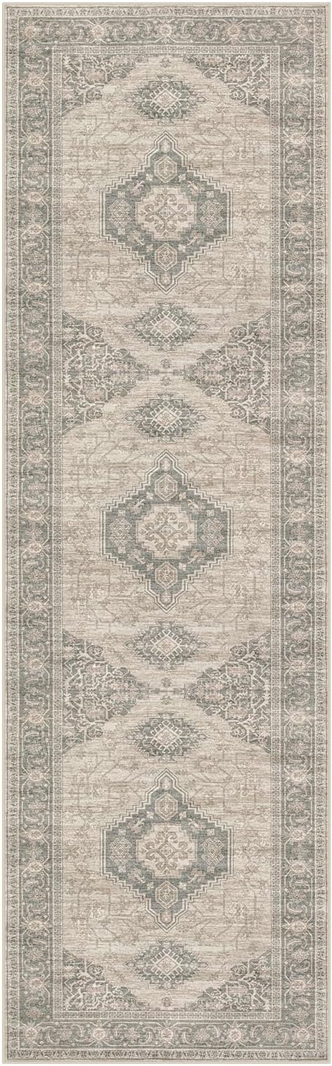 Lahome Oriental Washable Rug Runner, 2x8 Ultra-Thin Hallway Runner Rug with Rubber Backing, Distressed Non Skid Long Carpet for Kitchen Entryway Laundry Room, Grey/Brown