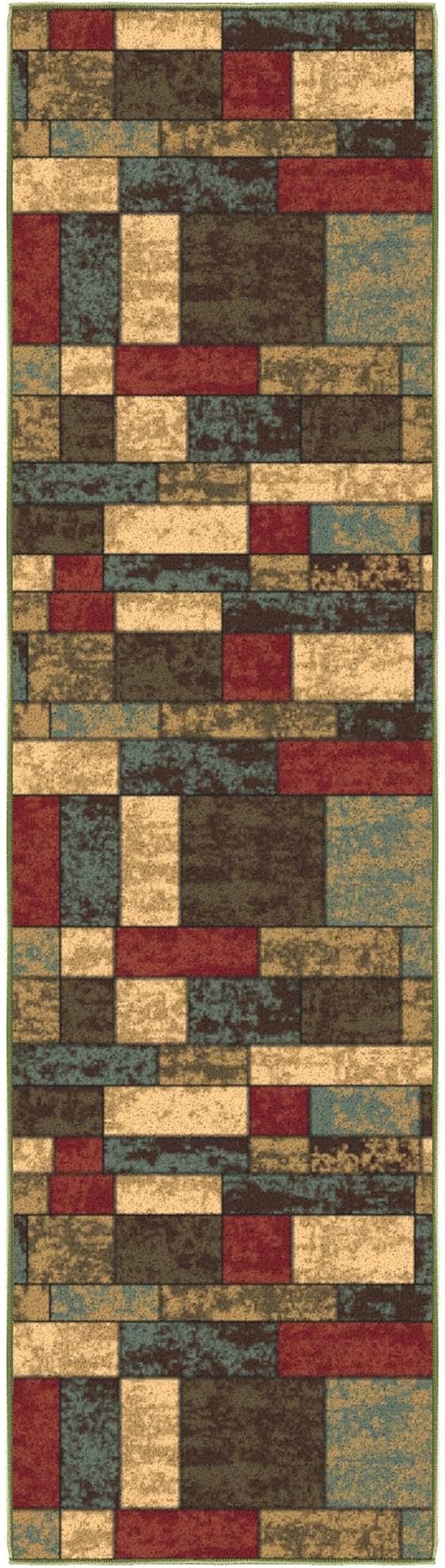 Ottomanson Hallway Runner Rug 1'10" x 7' Non Slip Boxes Area Rugs Easy to Clean Laundry Rug Runner Durable & Pet Friendly Floor Carpet Runners for Hallways Entryway Living Room Kitchen, Multicolor