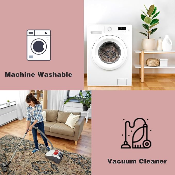 Yancorp 2'x3' Boho Area Rug for Bedroom Non Slip Washable Rug Vintage Carpet Living Room Non-Shedding Indoor Floor Mats Bedroom Kitchen Entryway Rugs-Rectangle Blue Grey