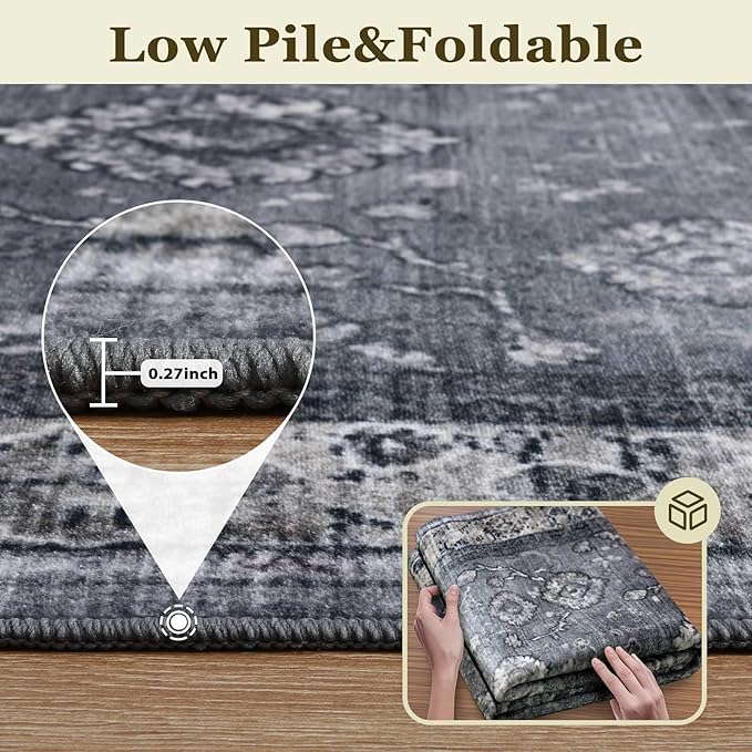 2x3 Oriental Entryway Rug,Washable Non-Slip Small Rugs for Entryway, Ultra-Thin Design for Front Door, Bathroom, Kitchen,Lightgrey Door Mat